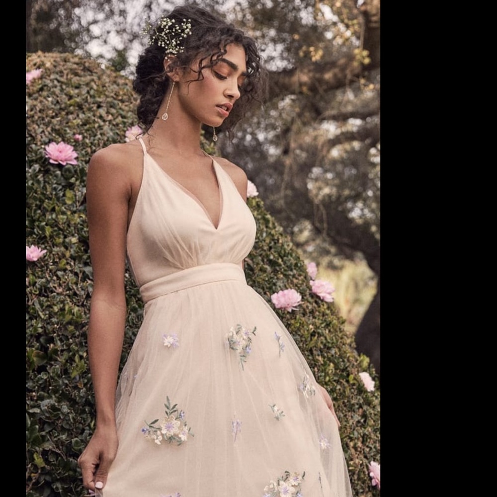 Lulus Lorenzo Beige embroidered Maxi Dress